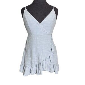 Lottie Moss Blouse Size Small Light Blue Faux Wrap Top Adjustable Straps Linen